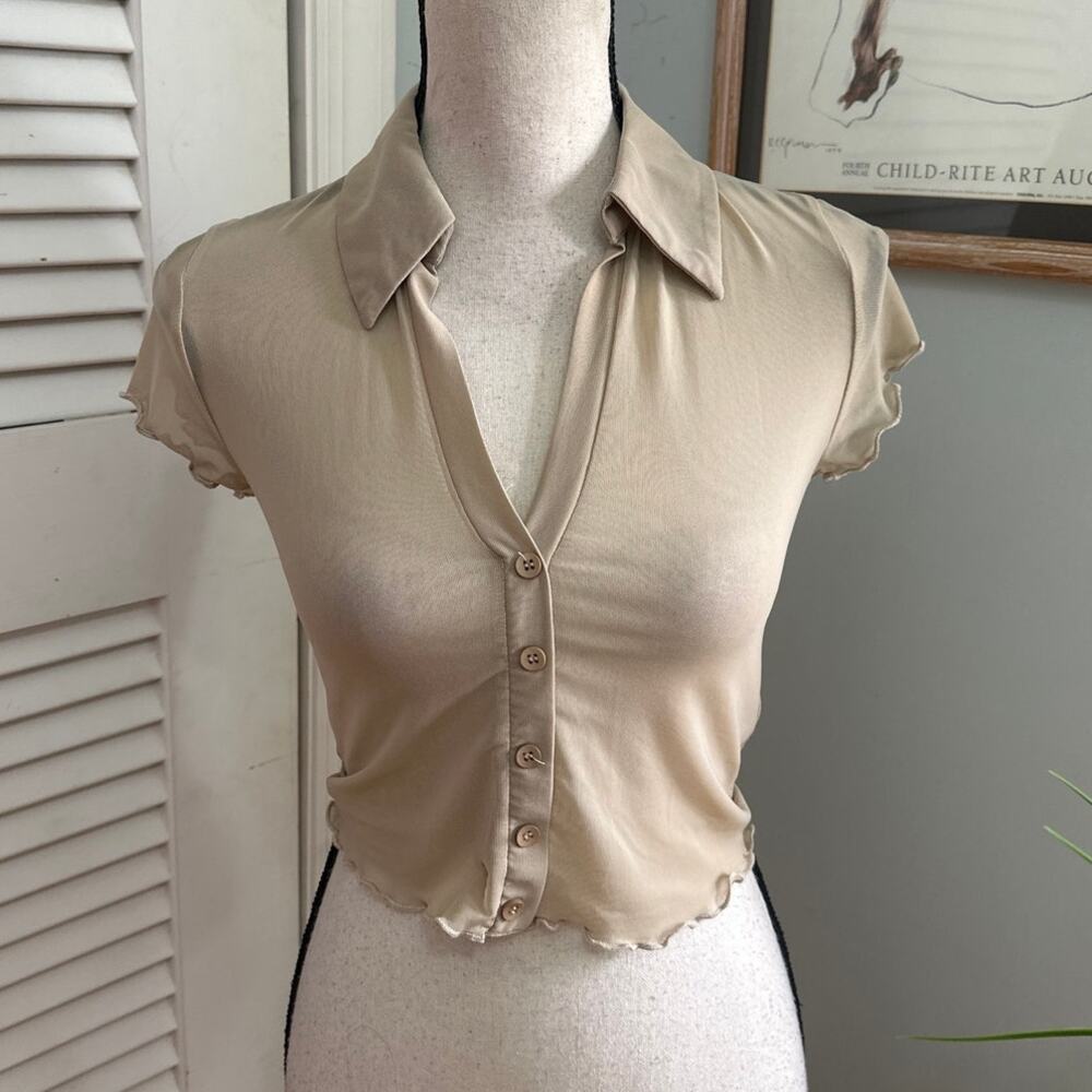 Forever 21 Crop Top Womens Medium Brown Mesh Retro Y2K Indie Sleaze Grunge